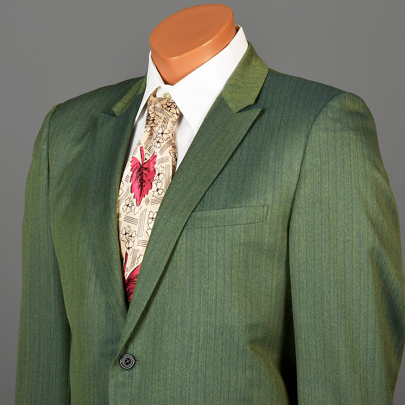 1960s Men's Emerald Green Two Piece Suit with Pinstripes