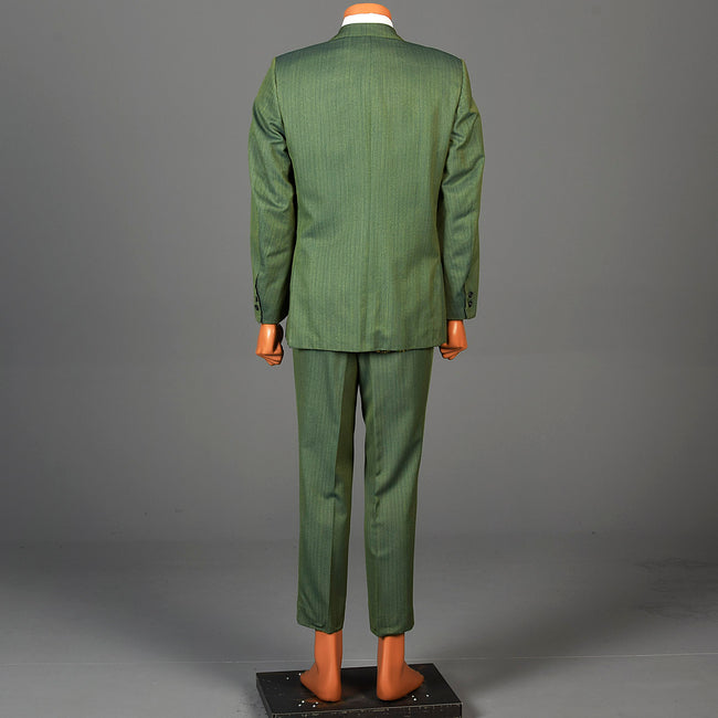 1960s Men's Emerald Green Two Piece Suit with Pinstripes