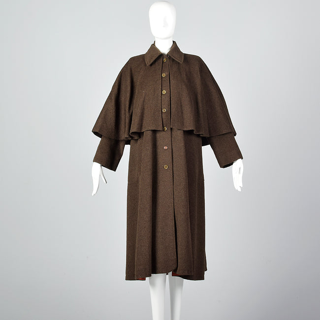 1970s Yves Saint Laurent Loose Wool Inverness Cape Coat