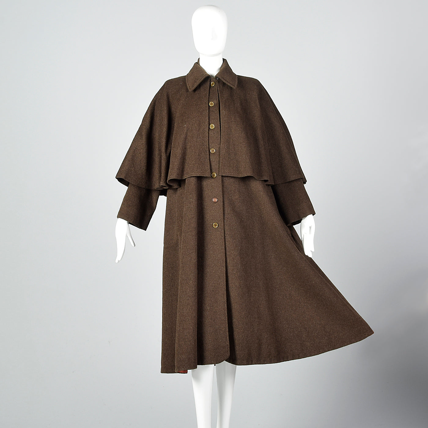1970s Yves Saint Laurent Loose Wool Inverness Cape Coat