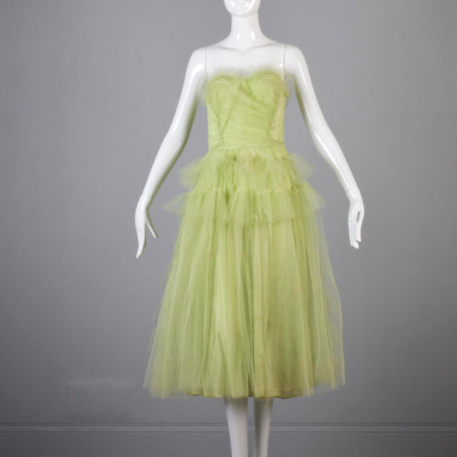 1950s Pale Green Party Dress with Tulle Layers