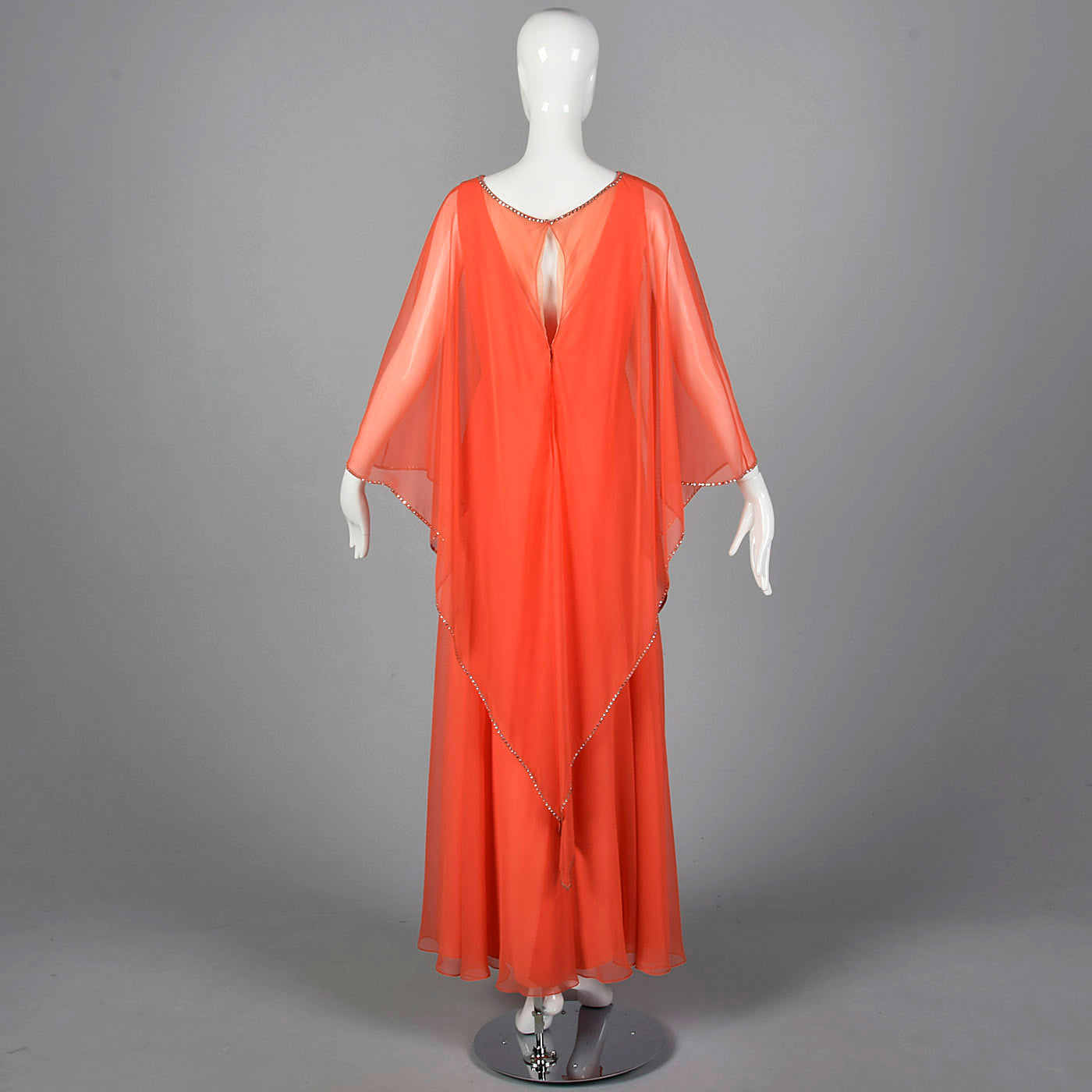 1970s Estevez Evening Dress with Float Cape Shoulders