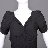 1940s Black Crepe Evening Gown with Short Sleeves & Ruched Bodice