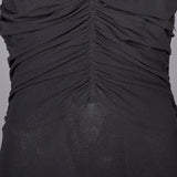 1940s Black Crepe Evening Gown with Short Sleeves & Ruched Bodice