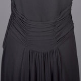 1940s Black Crepe Evening Gown with Short Sleeves & Ruched Bodice