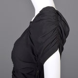 1940s Black Crepe Evening Gown with Short Sleeves & Ruched Bodice