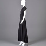 1940s Black Crepe Evening Gown with Short Sleeves & Ruched Bodice