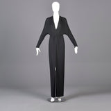 Extraordinary 1970s Bill Tice for Malcolm Starr Black Evening Gown with Plunging Neckline