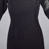 1980s Bill Blass Black Velvet Evening Gown with Beaded Flower & Mutton Sleeves