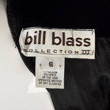 1980s Bill Blass Black Velvet Evening Gown with Beaded Flower & Mutton Sleeves