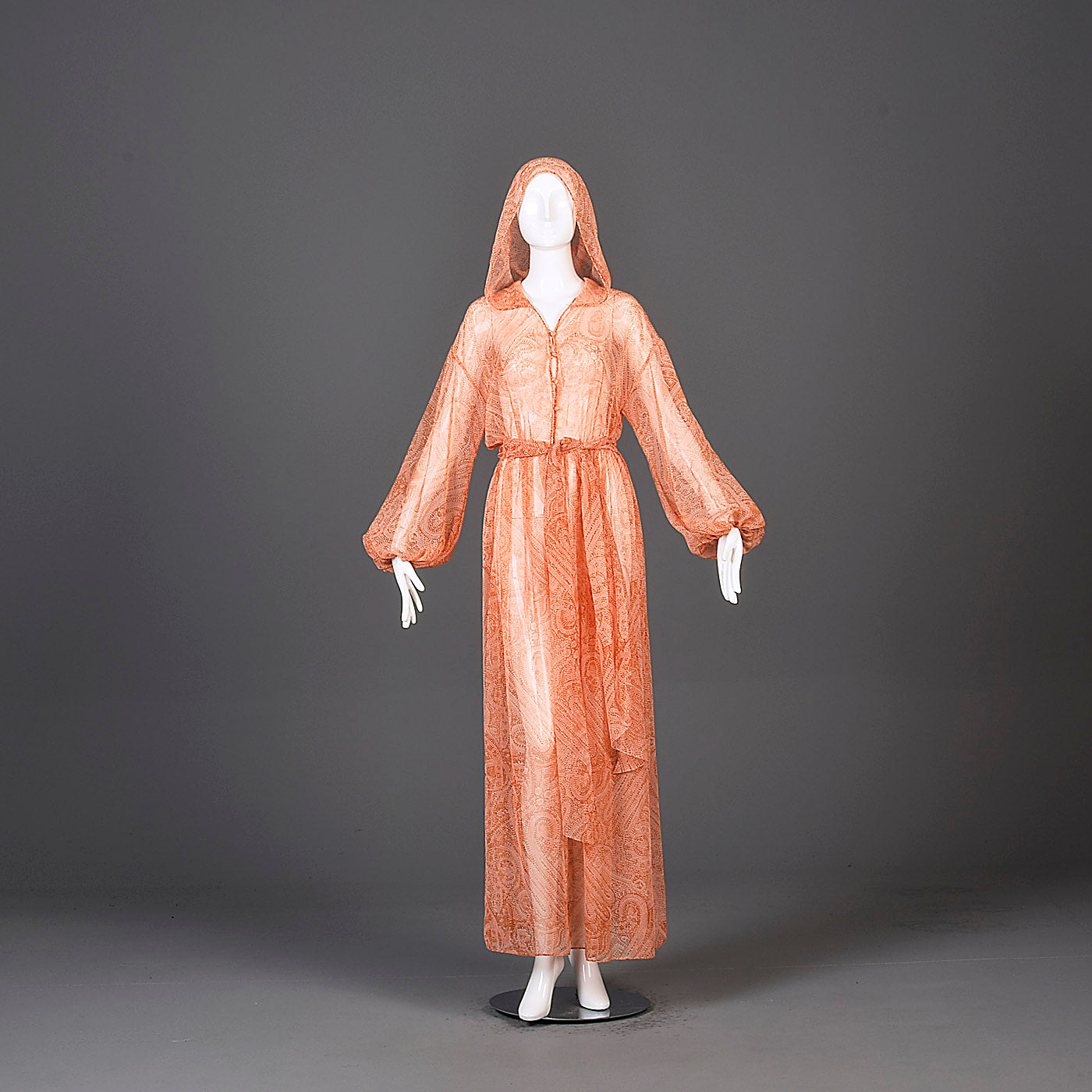 1970s Flowy Sheer Maxi Dress with Hood