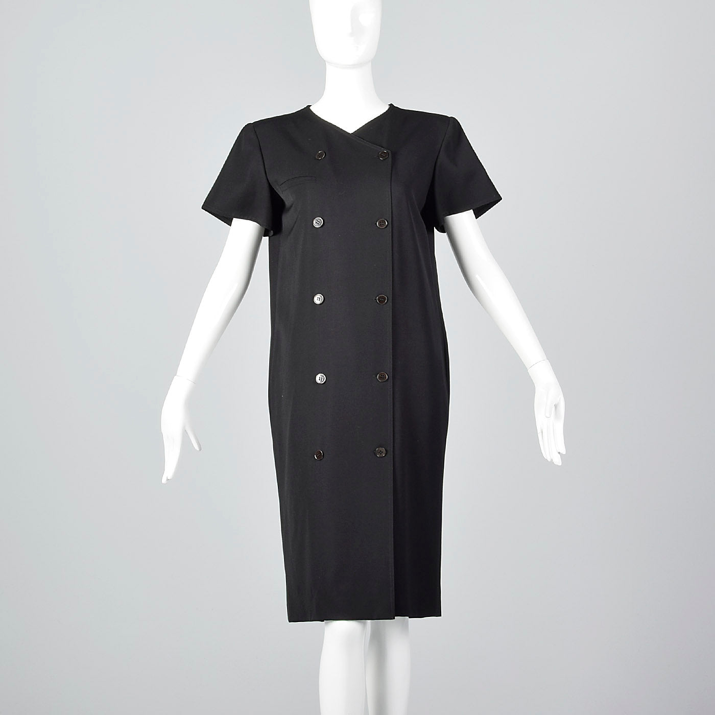 1990s Valentino Black Wool Sack Dress with a Pleated Back