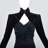 1980s Emmanuel Ungaro Parallele Green Velvet Dress with Keyhole Bust