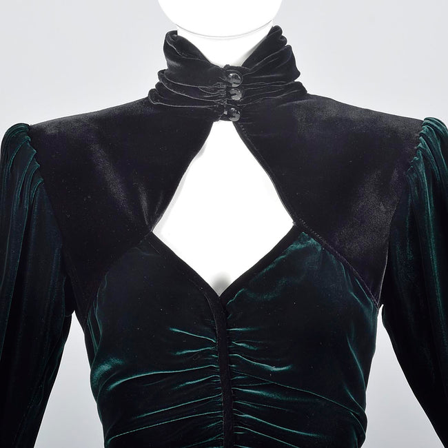 1980s Emmanuel Ungaro Parallele Green Velvet Dress with Keyhole Bust