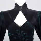 1980s Emmanuel Ungaro Parallele Green Velvet Dress with Keyhole Bust