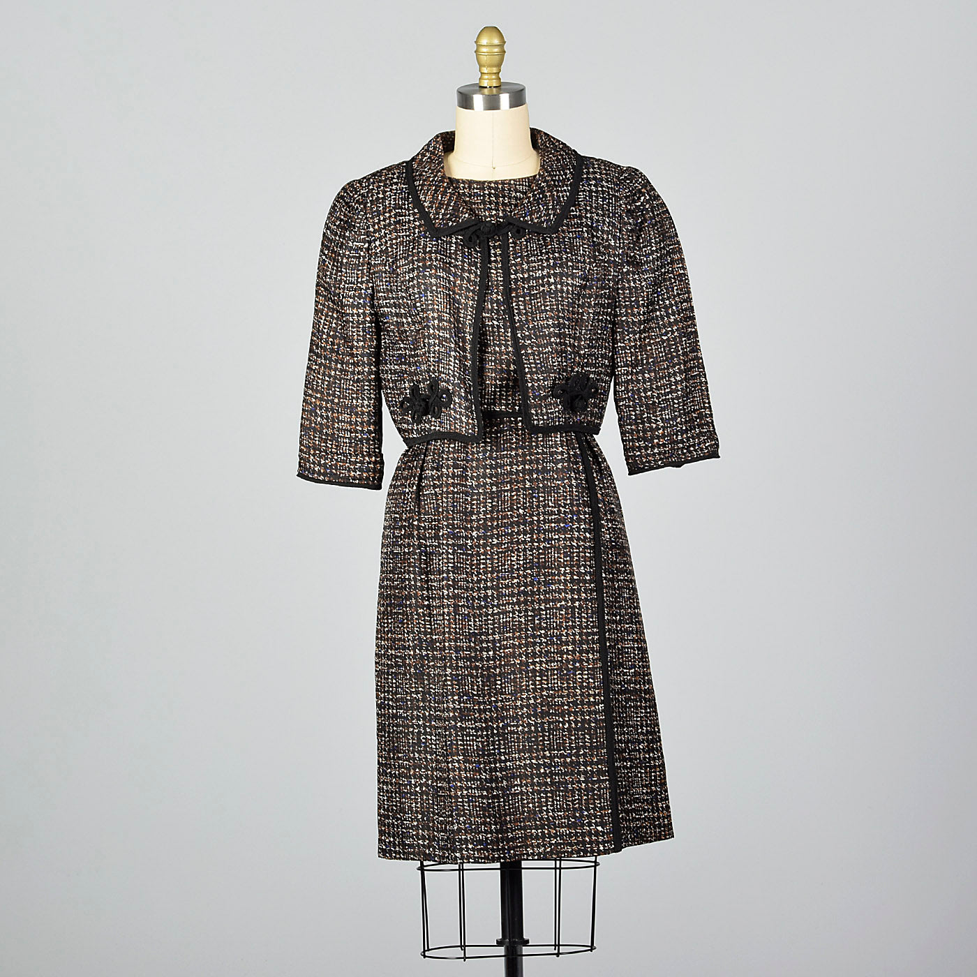1950s Silk Dress Set with Black Trim