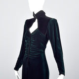 1980s Emmanuel Ungaro Parallele Green Velvet Dress with Keyhole Bust