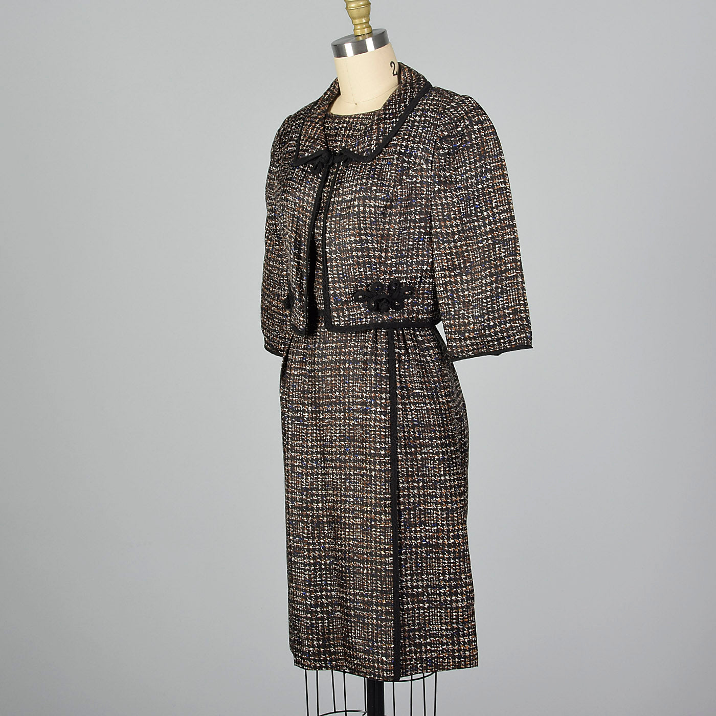 1950s Silk Dress Set with Black Trim