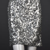1980s Off Shoulder Neiman Marcus Silver Sequin Cocktail Dress