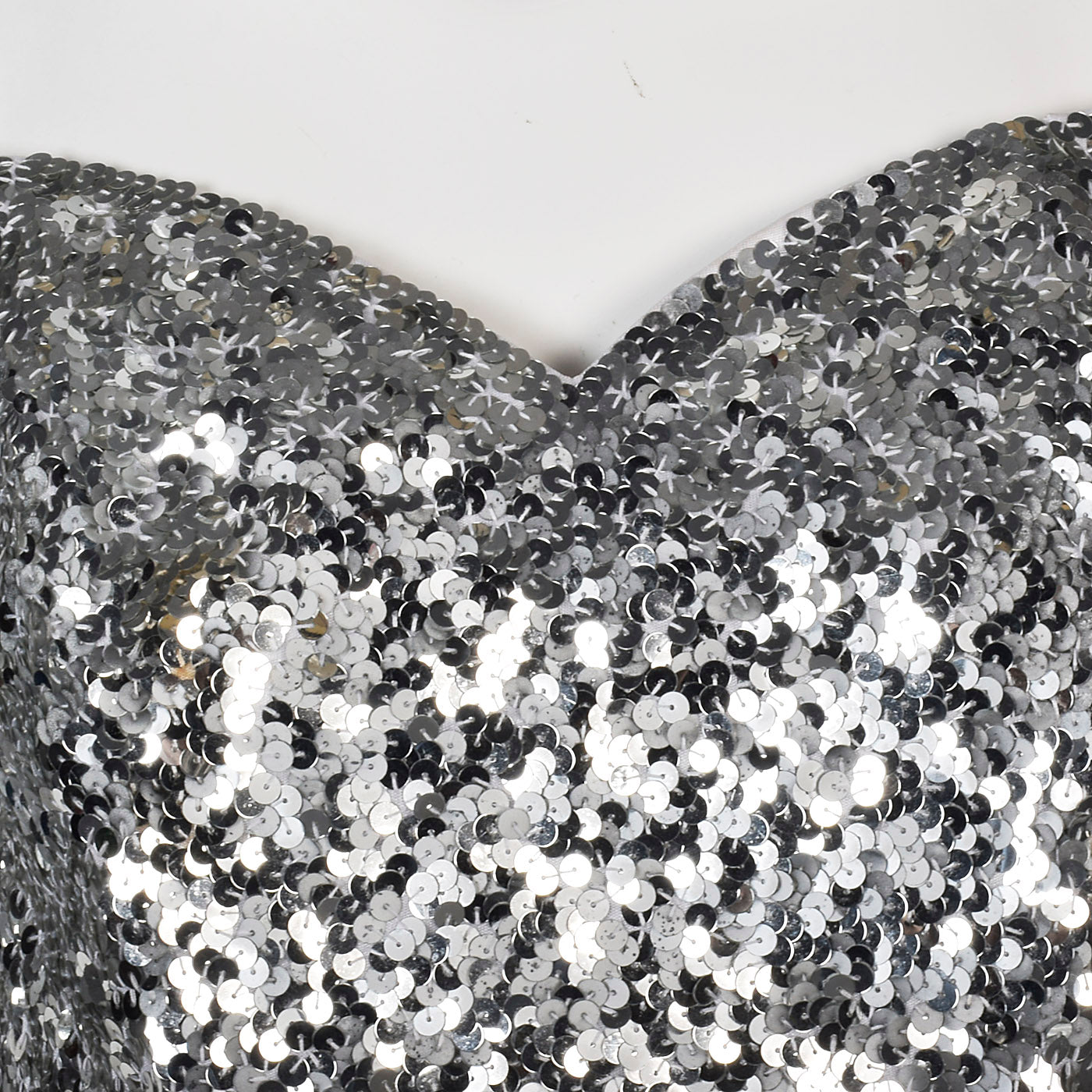 1980s Off Shoulder Neiman Marcus Silver Sequin Cocktail Dress