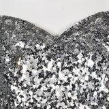 1980s Off Shoulder Neiman Marcus Silver Sequin Cocktail Dress