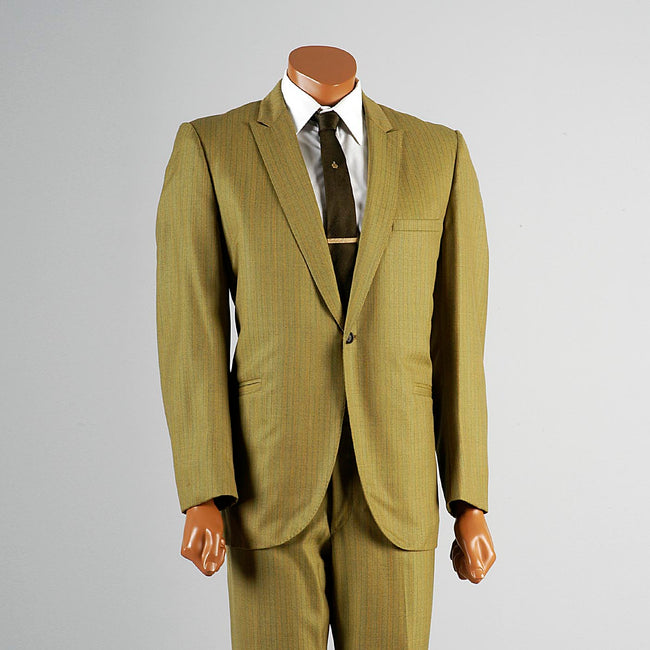 1960s Men's Bright Green Pinstripe Two Piece Suit