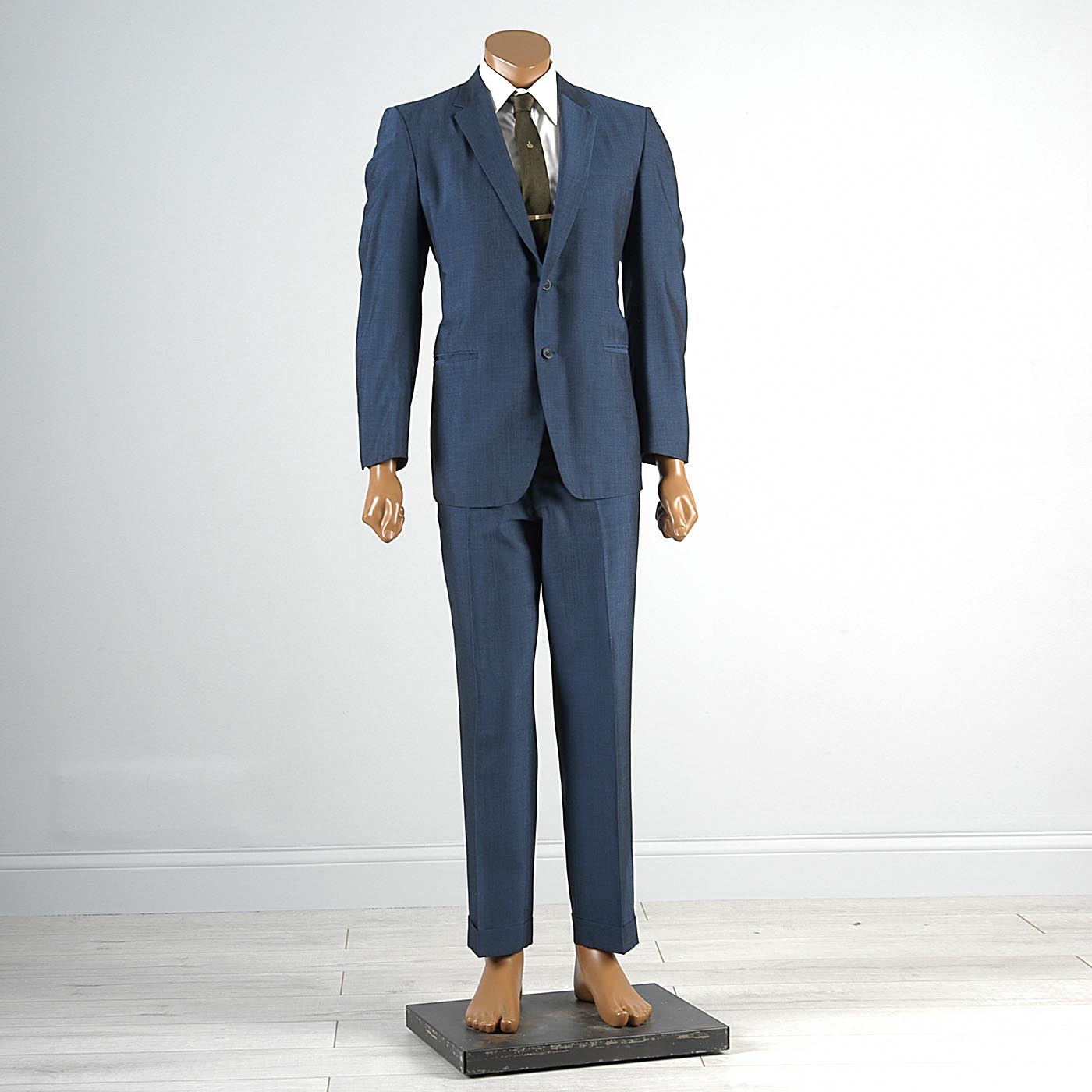 1960s Men's Blue & Black Sharkskin Two Piece Suit