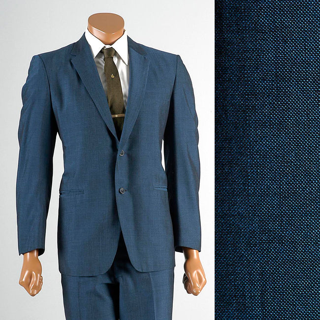 1960s Men's Blue & Black Sharkskin Two Piece Suit