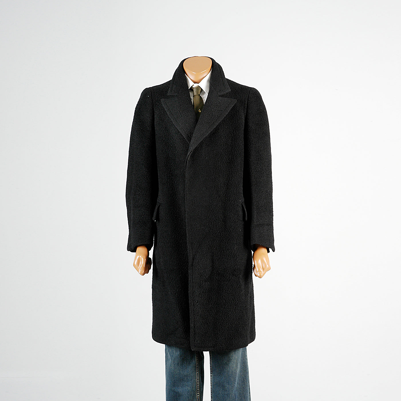 1920s Men's Black Wool Overcoat