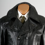 1960s Men's Black Leather Biker Jacket with Belted Waist