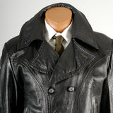 1960s Men's Black Leather Biker Jacket with Belted Waist