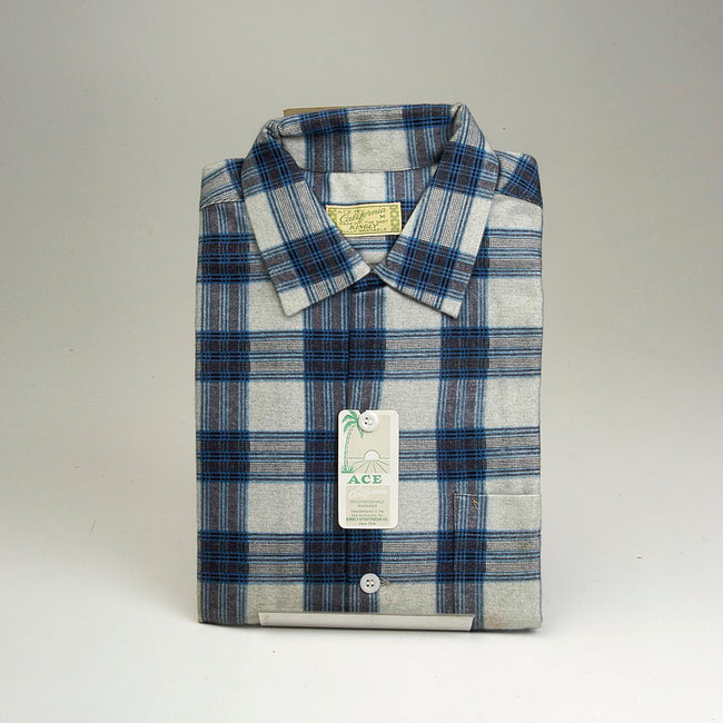 Deadstock 1950s Men's Blue Plaid Flannel Shirt