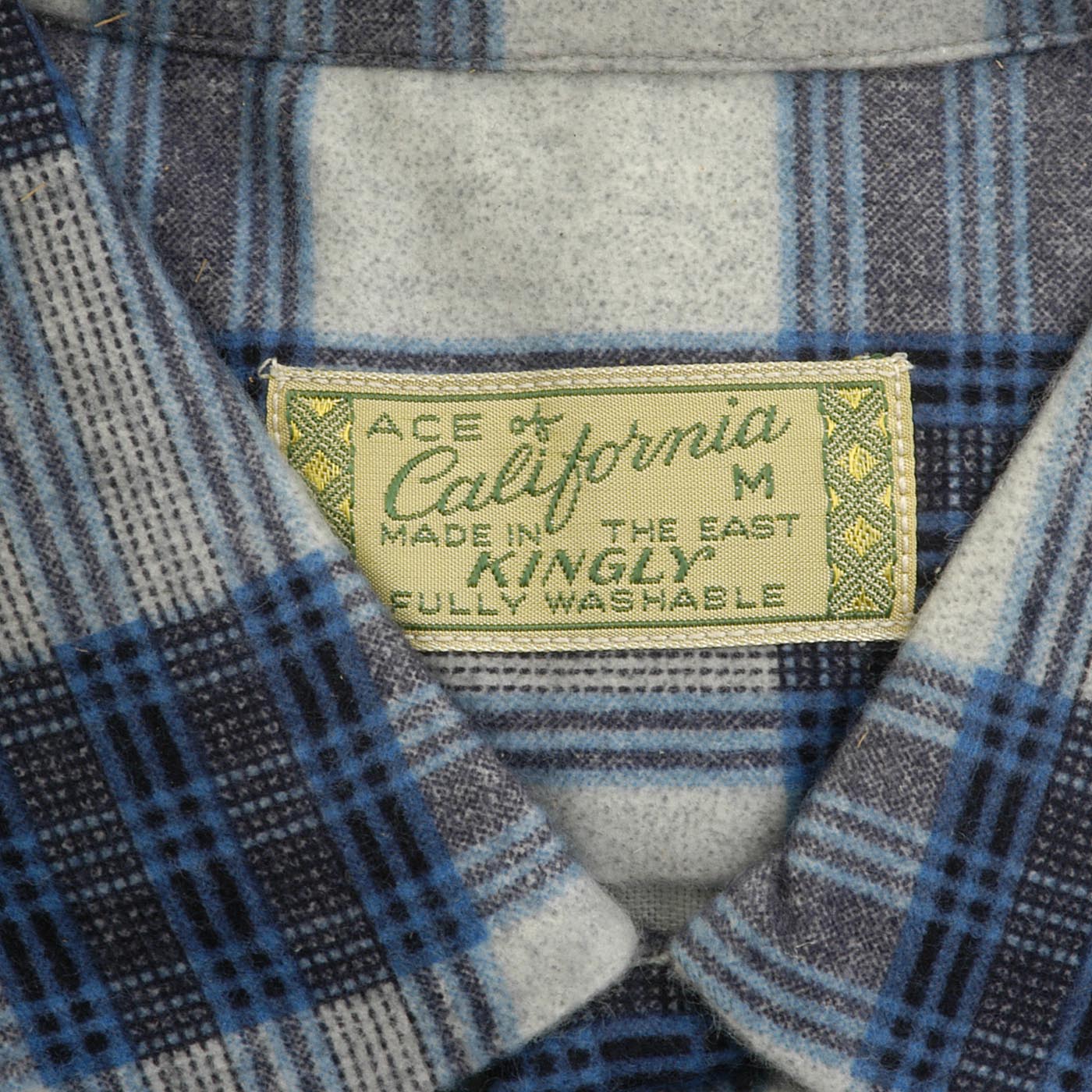 Deadstock 1950s Men's Blue Plaid Flannel Shirt