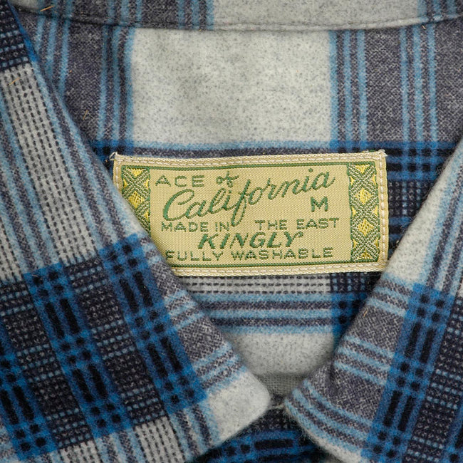 Deadstock 1950s Men's Blue Plaid Flannel Shirt