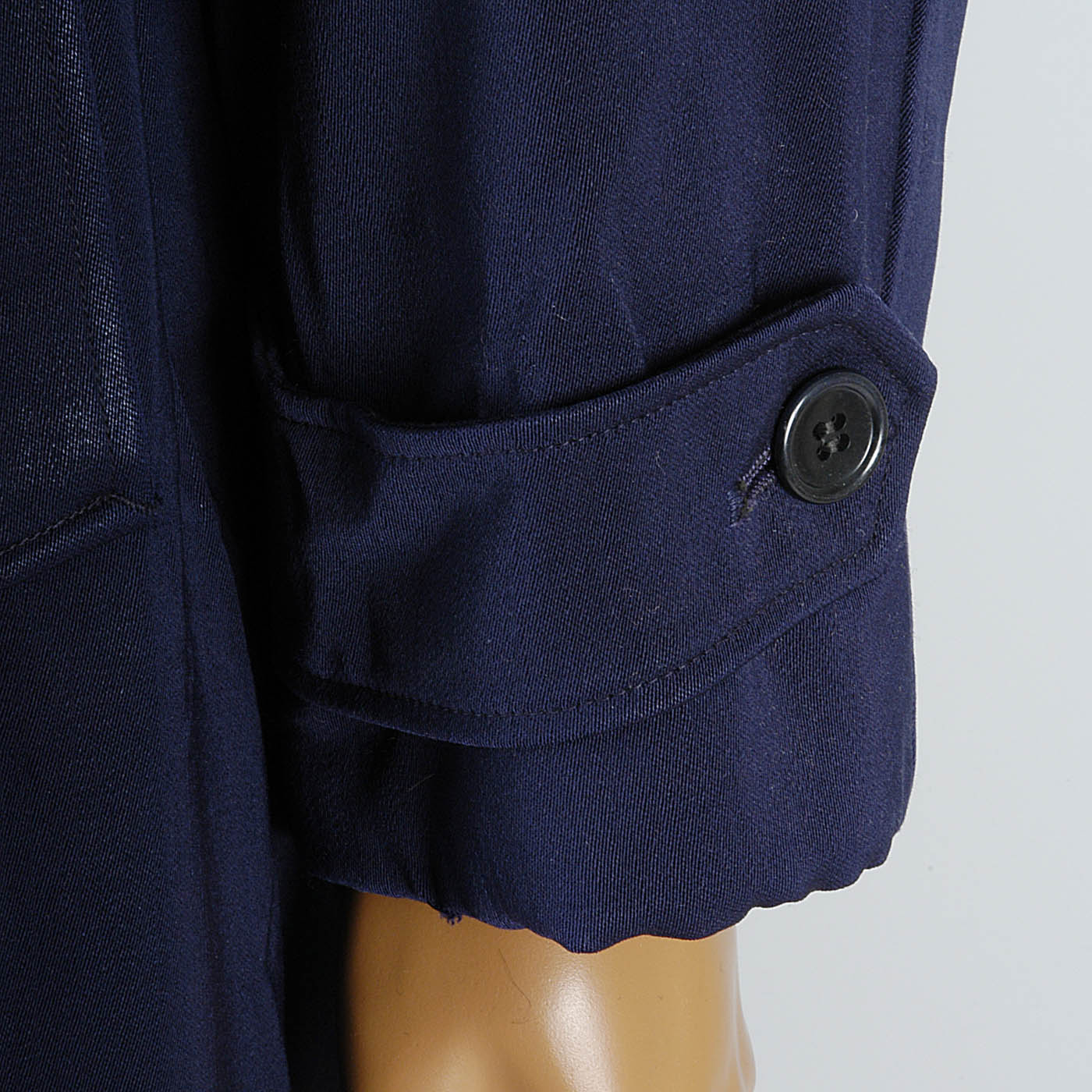 1950s Men's Heavy Duty Navy Blue Gabardine Winter Coat with Mouton Fur Collar