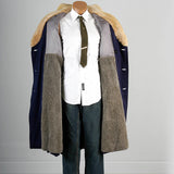 1950s Men's Heavy Duty Navy Blue Gabardine Winter Coat with Mouton Fur Collar