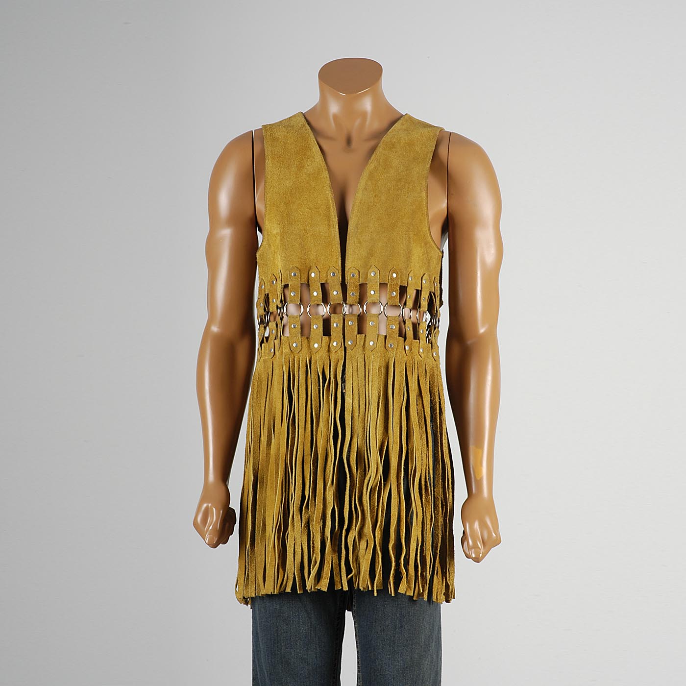 1970s Men's Bohemian Split Hide Leather Vest with Fringe