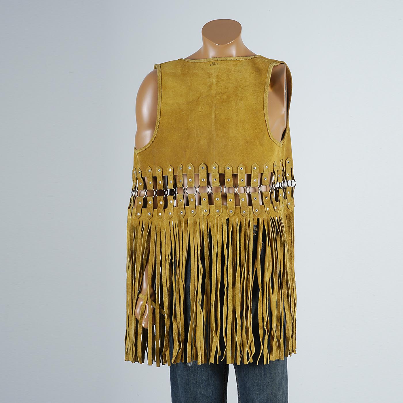 1970s Men's Bohemian Split Hide Leather Vest with Fringe