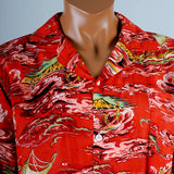 1950s Men's Rayon Hawaiian Surf Shirt with loop Collar