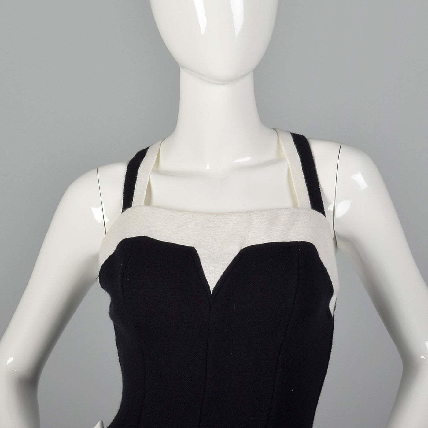 1960s Black Knit Swimsuit with White Trim