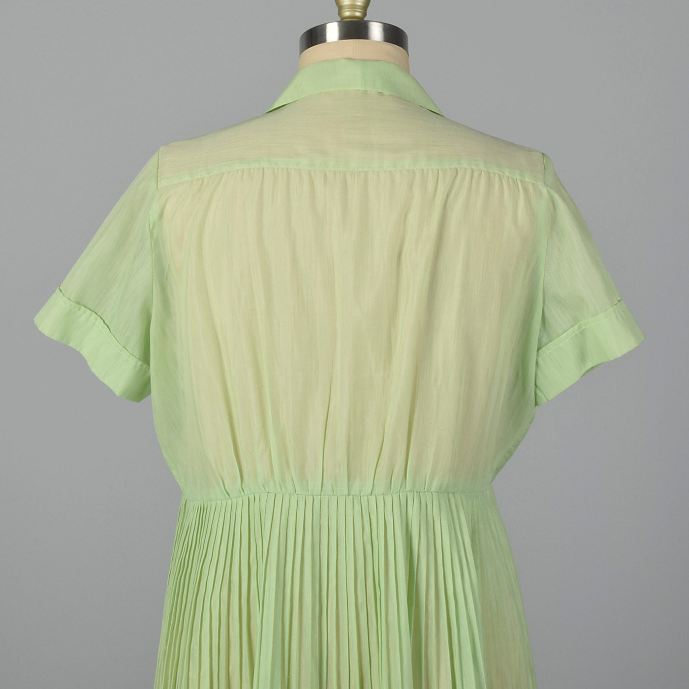 1950s Sheer Green Dress with Ruffle Bodice