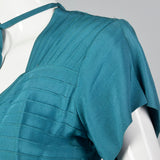 1940s Teal Rayon Dress with Neck Tie
