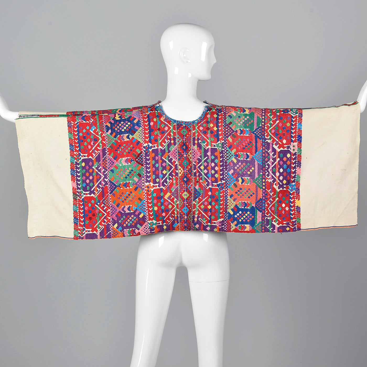 1930s Bohemian Hand Loomed Cotton Huipil Poncho