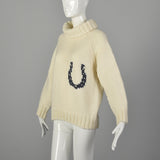 Medium 1960s Cream Knit Novelty Horse Sweater