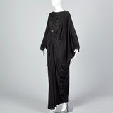 Extraordinary 1970s Black Jersey Cocoon Dress with Incredible Draping