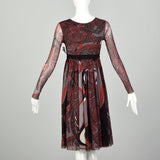 XXS Jean Paul Gaultier Soleil Black Dress Sexy Red Mesh Long Sleeves