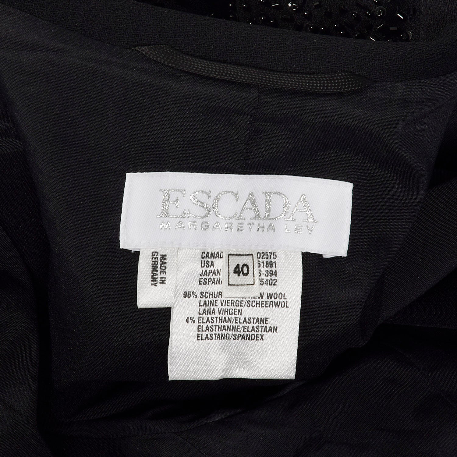Large 1990s Escada Suit Coat Black Evening Beaded Cocktail Blazer