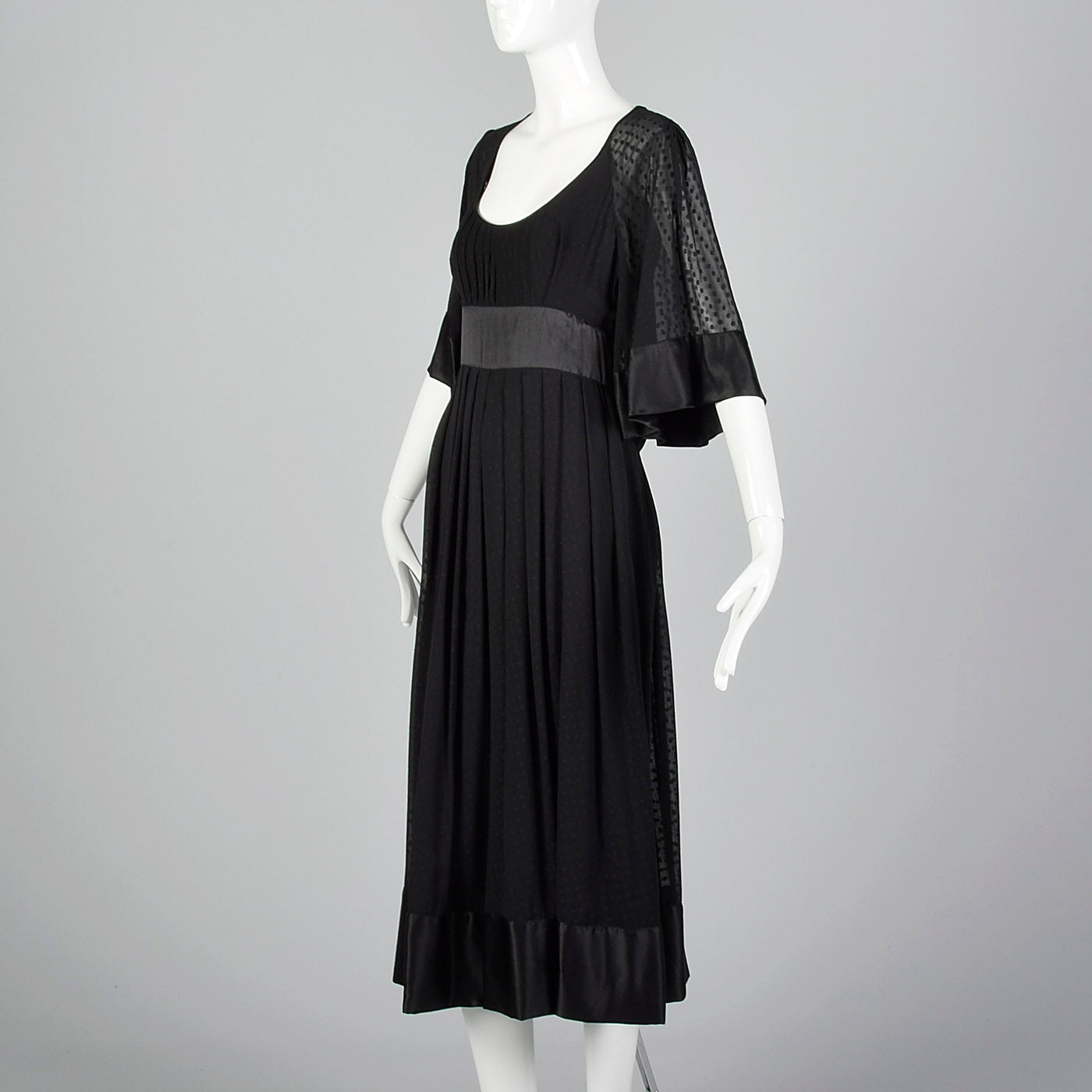 2000s Catherine Malandrino Black Silk Dress with Tie Back Waist