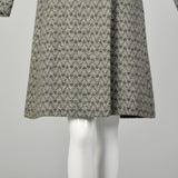 Small 1960s Coat Mod Gray Tweed Herringbone Double Breasted Winter Outerwear
