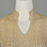 XS 1930s Hand Knit Dress Bohemian Sheer Cotton Short Sleeves